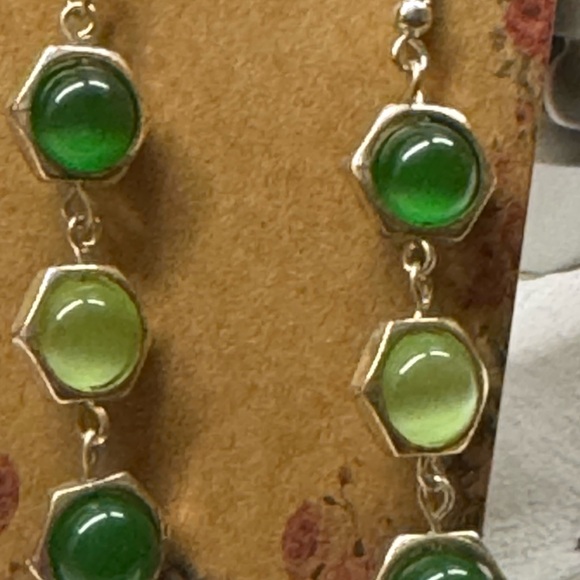 Jewelry - Elegant Green Cats Eye and Siver Hexagon  Earrings 2/$22